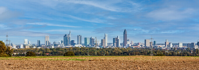 skyline of Frankfurt with plowed fields in foreground