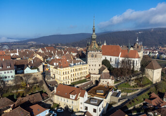 Obraz premium Aerial view of Sighisoara fortress - Romania