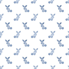 Watercolor navy blue rabbit silhouette seamless pattern on white background.