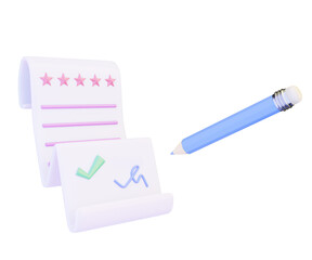 Copywriting, writing icon 3d render illustration concept Writing education Digital security Online payment with protection Checklist Business finance and shopping