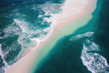 aerial of white sand and turquoise sea