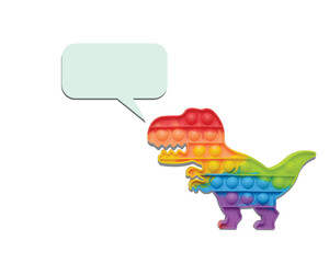 Flatlay picture of pop it colourful pop it dinasour with chat box