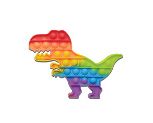 Flatlay picture of pop it colourful pop it dinasour on white background