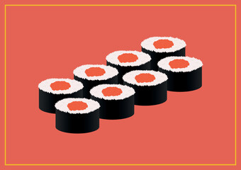 Sushi set on the red background. Asian food.