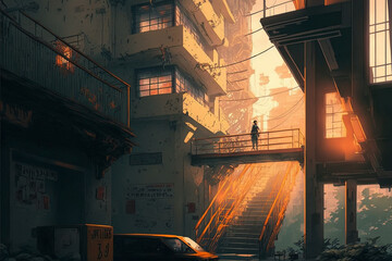 Fototapeta premium Japanese Streets With Large Staircases