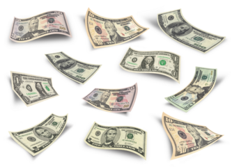 Collection of dollar banknotes. Isolated over white