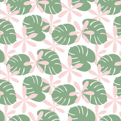 Colorful seamless pattern in trendy pale hues with hand drawn elements on a transparent background