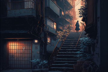 Japanese Streets With Large Staircases