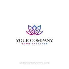Fototapeta premium logo of line art lotus plants on color full minimalist