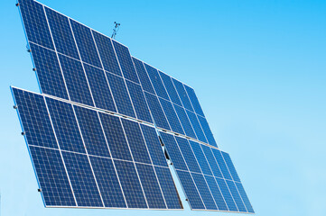 Solar energy-saving panels on the background of a blue sky. High quality photo