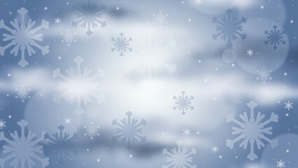 Fototapeta na wymiar Beautiful blue winter background with falling snow and white blurred snowflakes for christmas holidays.
