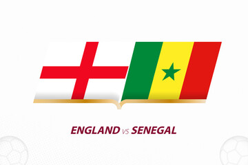 England vs Senegal in Football Competition, Round of 16. Versus icon on Football background.