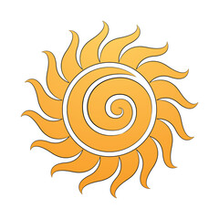 Curvy Yellow Spiral Sun Icon with Black Outlines