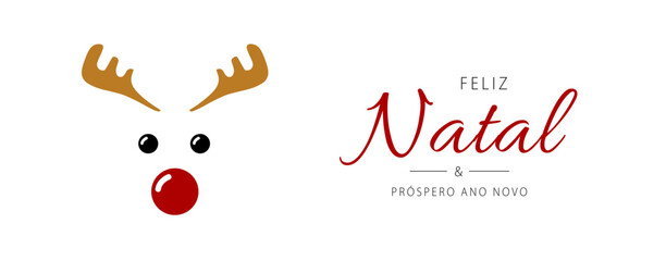 Merry Christmas and Happy New Year lettering in Portuguese (Feliz Natal e próspero ano novo) with reindeer. Christmas banner concept