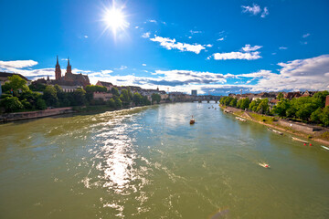 Fototapeta na wymiar Rhine river in Basel view from the bridge