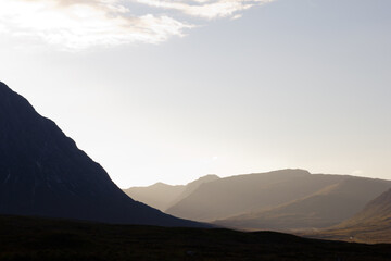 Obraz premium Panoramic view of the region of Glencoe at sunset, Scotland