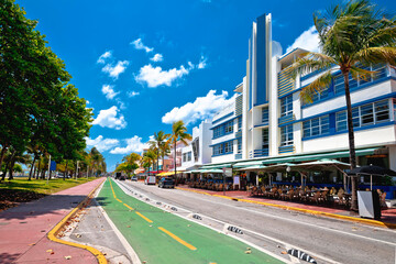 Miami South Beach Ocean Drive colorful Art Deco street architecture view