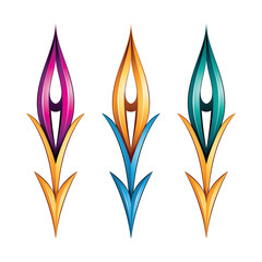 Plant-like Glossy Spiky Arrow Shapes in Magenta Yellow and Blue Colors