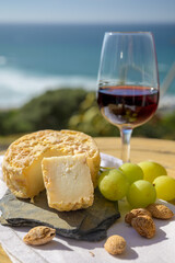 Tasting of tawny port wine and local portuguese matured cheese queijo serpa, Setubal area, Portugal