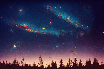 starry galaxy night over the mountains
