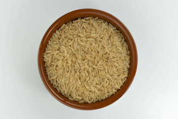 Tigela de Arroz Integral Vista do Topo Isolado