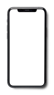 modern / contemporary black smartphone isolated over a transparent background, cut-out screen area - easily insert your contents! top view / flatlay business design element