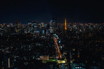 Fototapeta na wymiar Aerial View of Shibuya, Tokyo, Japan at night