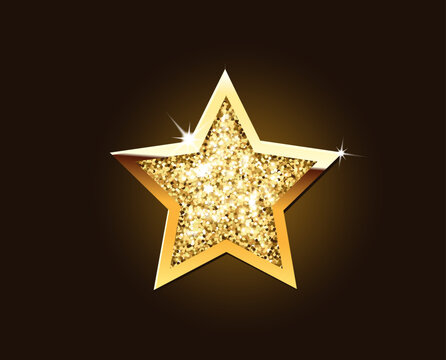 Weihnachtlicher goldener Stern mit Glitzer und Glanz, 
Vektor Illustration mit dunklem Hintergrund
