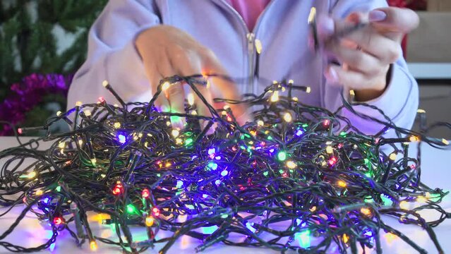 Christmas Electric lights rope ornament need to be unraveled before decorating the christmas tree.