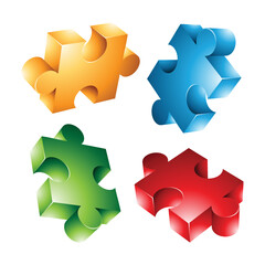 4 Colorful Jigsaw Pieces on a White Background