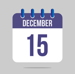 15 december calendar vector. Calendar icon for december with marked date. Design for schedules, meetings and appointments