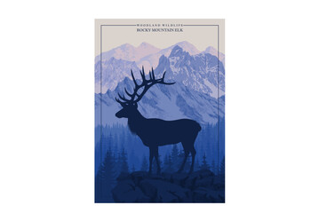 vector Rocky Mountain Elk in mountains woodland forest