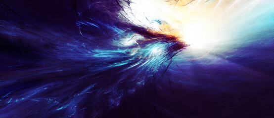 A long way. Abstract fantastic space background. Dark blue image. Fractal artwork for creative graphic design
