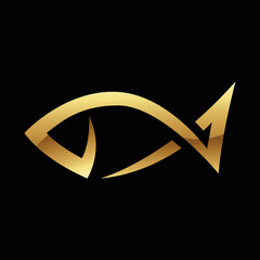Golden Glossy Abstract Fish on a Black Background