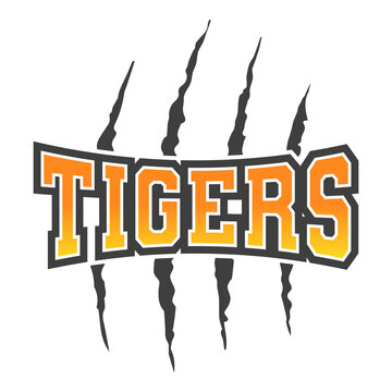 Tigers School Spirit Stamp Logo Illustration. Mascot Silhouette Team Design.