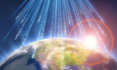 Map with Planet Earth in sky background