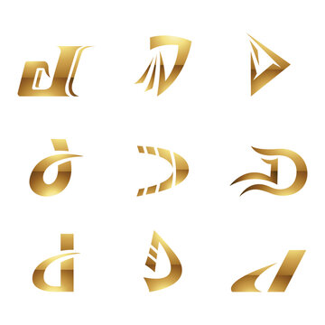 Golden Glossy Letter D Icons on a White Background