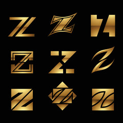 Golden Glossy Letter Z Icons on a Black Background