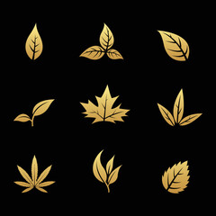 Golden Leaf Icons on a Black Background
