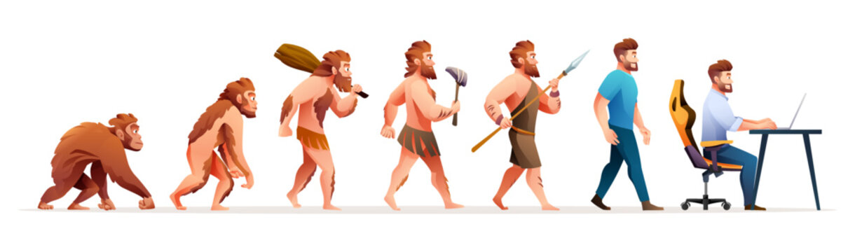 Human evolution from monkey to businessman and computer user vector illustration