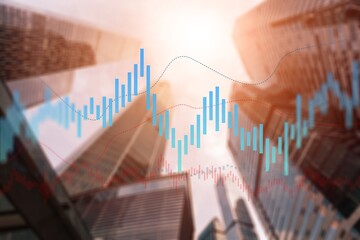 Abstract business graph and modern buildings on background