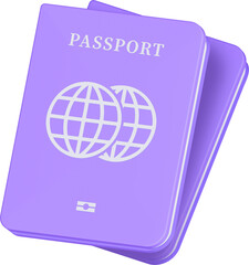 3D purple passport icon. Identification document.