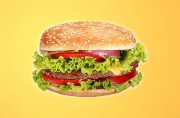 Big tasty burger with meat and vegetables