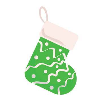 Green Christmas sock on white background