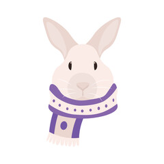 Obraz premium Funny rabbit in warm scarf on white background