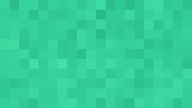 Animated mint green color pixel art loop background. 80s Retro games concept. Squares pixel block pattern background. Abstract textured polygonal background with copy space
