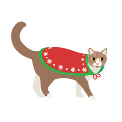 Cute cat in Christmas costume on white background