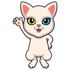 Obraz na płótnie Canvas Cute khao manee cat cartoon waving hand