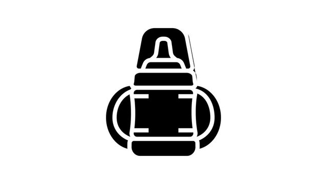 sippy cup for feeding baby line icon animation