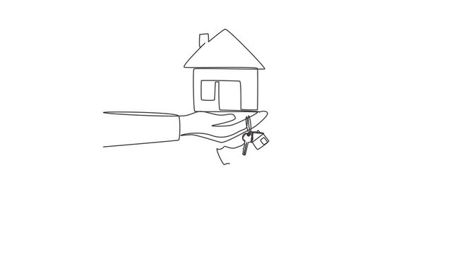 Animated self drawing of continuous line draw buying-selling houses, refinance your houses, change assets capitalization. Buying a house. Sale and purchase concept. Full length one line animation